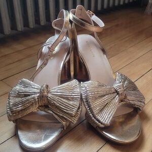 Monsoon Rose Gold Metallic Bow Heeled Sandals Size 10